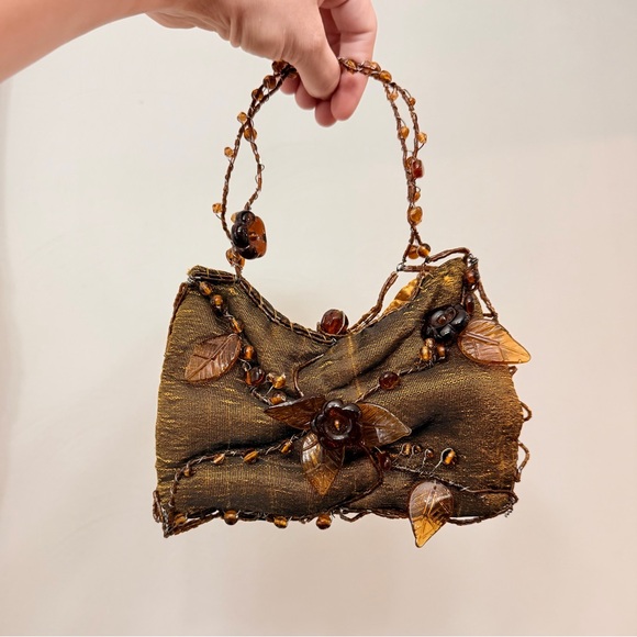 VINTAGE Mary Frances Beaded Floral Evening Bag Purse – Amber Gold – Rare! - Picture 9 of 13